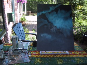 Painting outdoors, but not the landcape before me. 